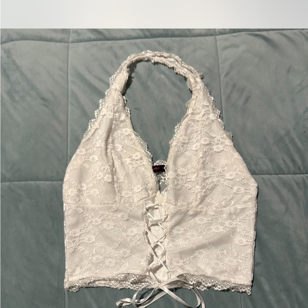 White lace halter top cropped top